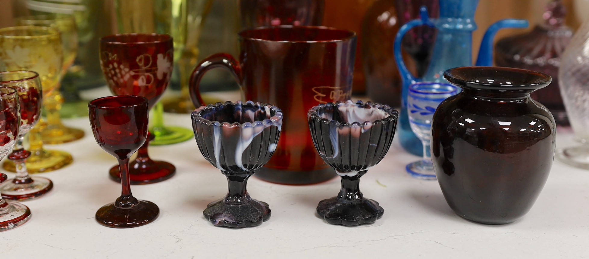 A selection of English and continental coloured glass wares, 19th/20th century